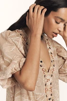 Ollari Beaded Puff-Sleeve Mini Dress