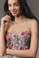 Mac Duggal Strapless Embroidered Tulle Midi Dress