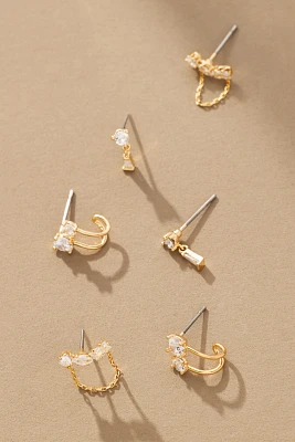 Delicate Crystal Post Earrings, Set of 3