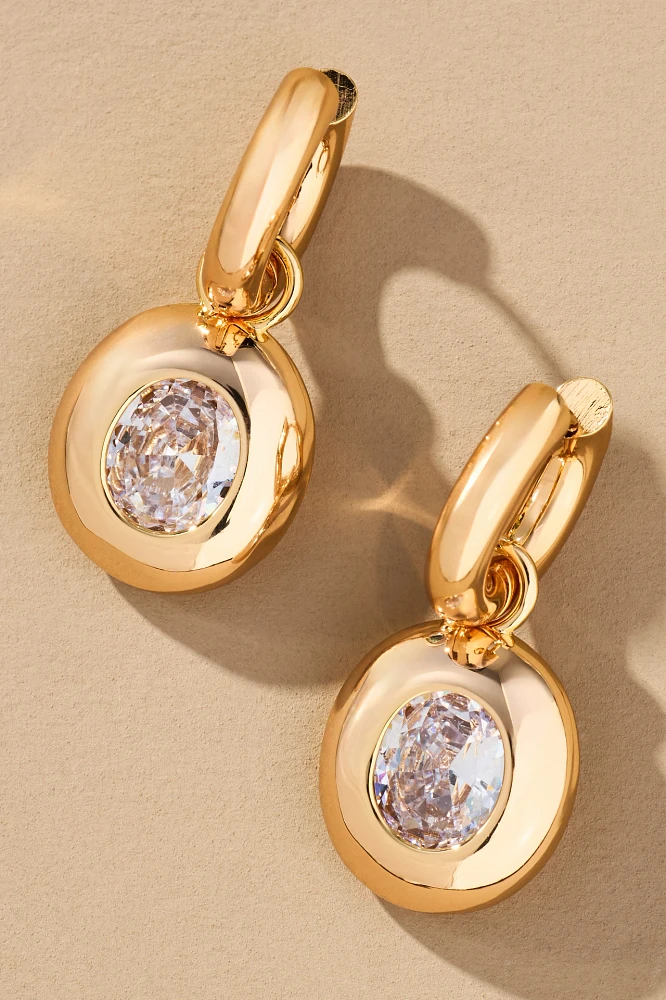 Crystal Bezel Charm Huggie Hoop Earrings