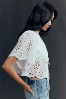 Maeve Tie-Front Eyelet Crop Blouse