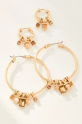 Crystal Charm Hoop Earrings, Set of 2