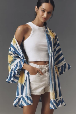 Conditions Apply Tie-Front Cotton-Linen Shawl