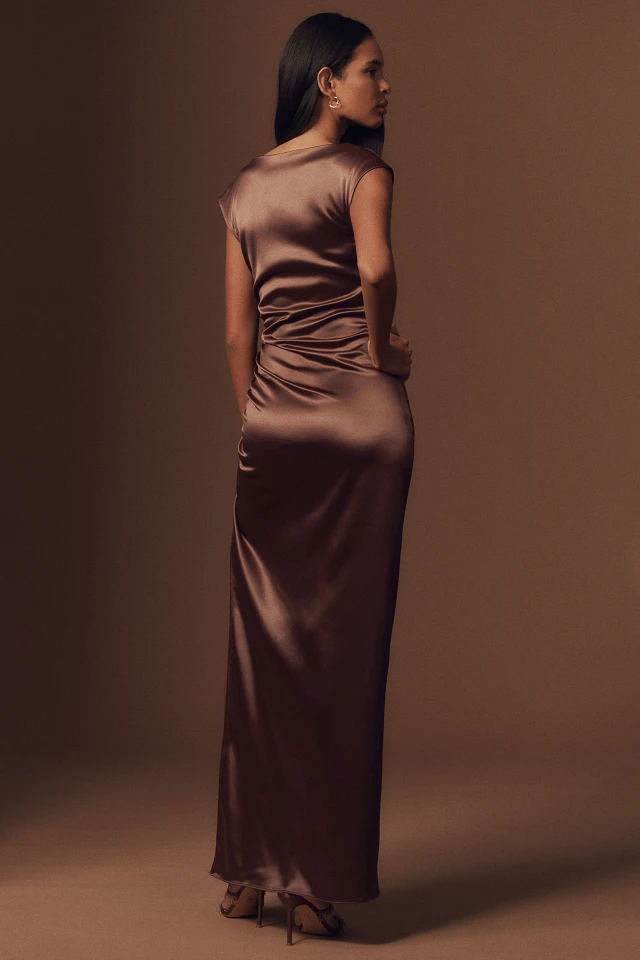 knee length dresses for ladies Starlett Ruched Velvet Shimmer Midi Dress – honey main image 0