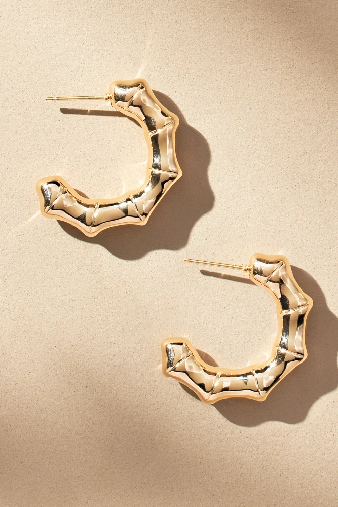 Small Metallic Bamboo Hoop Earrings
