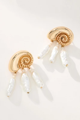 Metallic Shell Pearl Drop Earrings