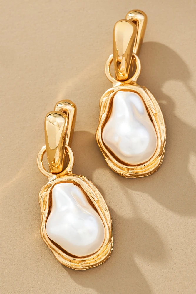 Molten Pearl Huggie Hoop Earrings