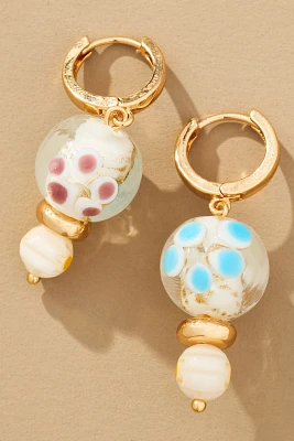 Mismatched Beaded Charm Huggie Hoop Earrings
