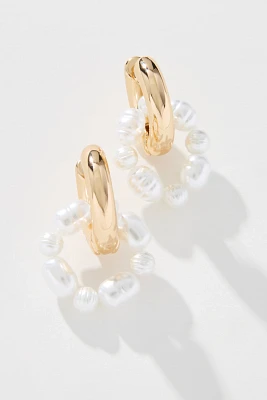 Circular Pearl Huggie Hoop Earrings