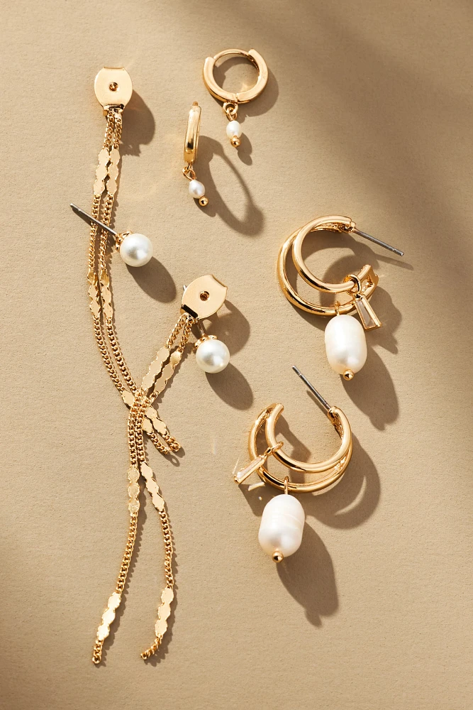 Mixed Pearl Huggie & Drop Earrings