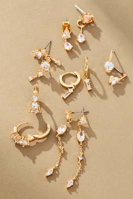 Delicate Crystal Huggie Hoop Earrings, Set of 6