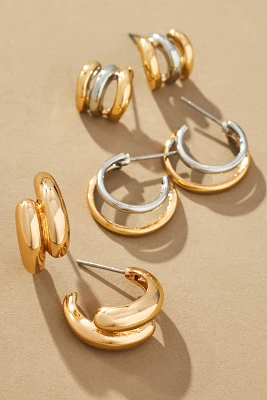 Mixed Metal Huggie Hoop Earrings, Set of 3