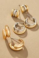 Mixed Metal Huggie Hoop Earrings, Set of 3