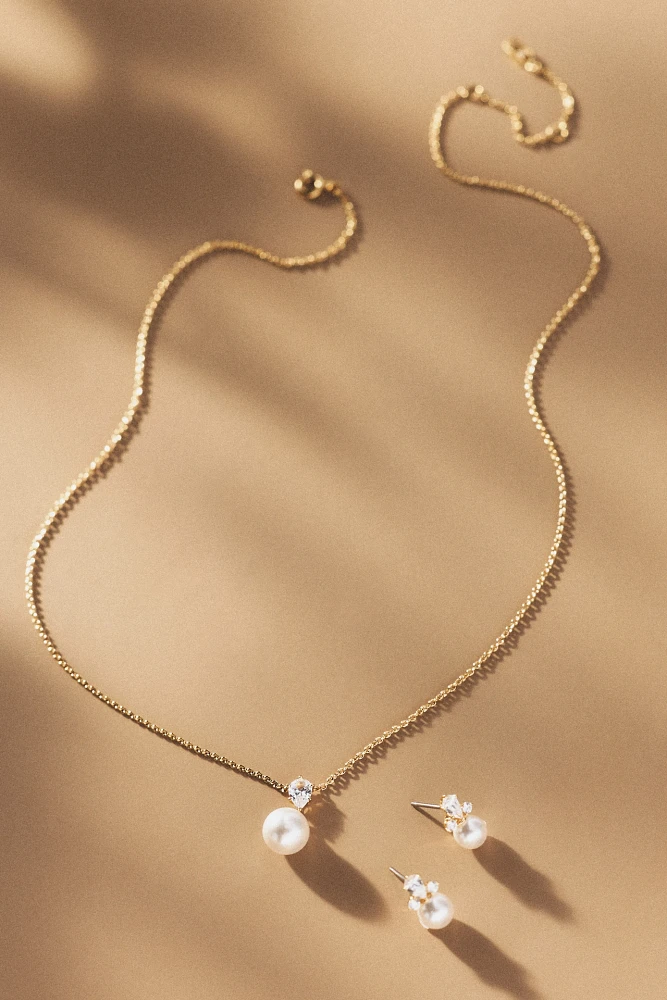 NADRI Bridesmaids Pearl Pendant Necklace & Earrings Set