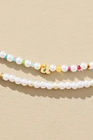 Pearl Beaded Bubble Letter Lowercase Monogram Necklaces, Set of 2