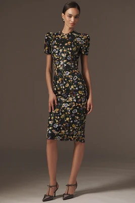 Helsi Piper Short-Sleeve Embroidered Floral Sequin Midi Dress