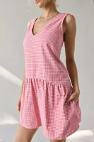 Motel Margare Gingham Drop Waist Shift Mini Dress