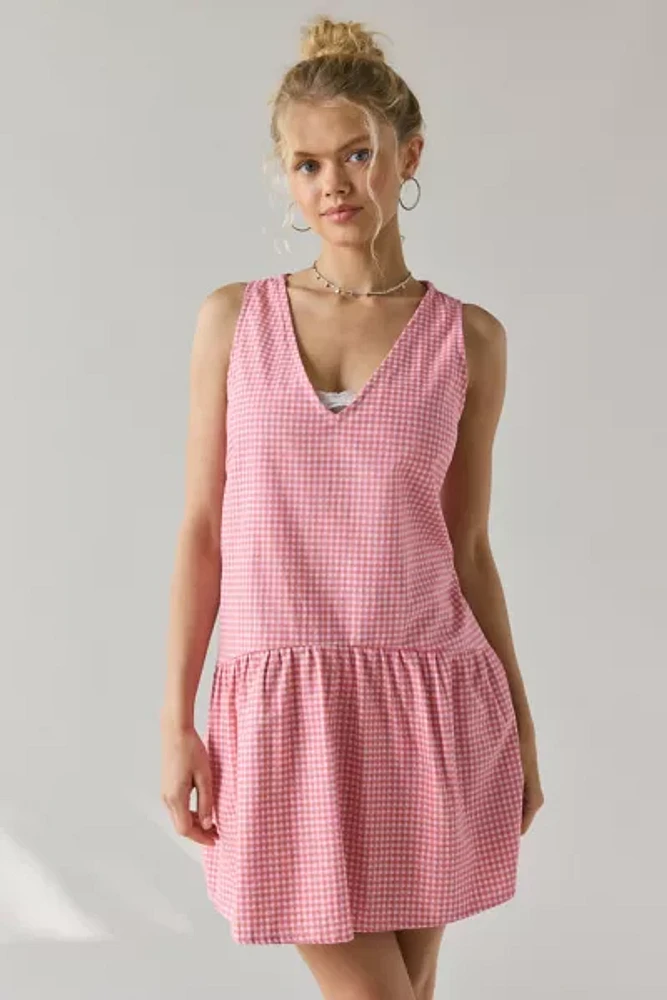 Motel Margare Gingham Drop Waist Shift Mini Dress