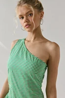 Motel Munasa One-Shoulder Drop Waist Gingham Mini Dress