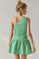 Motel Munasa One-Shoulder Drop Waist Gingham Mini Dress