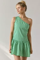 Motel Munasa One-Shoulder Drop Waist Gingham Mini Dress