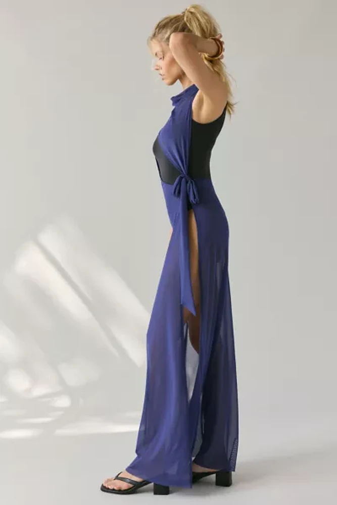 Jaded London Azevedo Sheer Mesh Knotted Halter Maxi Dress