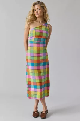 UO Carson Asymmetrical One Shoulder Linen-Blend Midi Dress