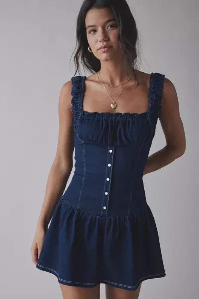 Frankies Bikinis Christa Denim Drop-Waist Mini Dress