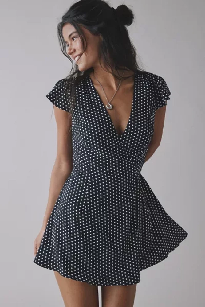 Frankies Bikinis Lucy Dotty Crepe Wrap Mini Dress
