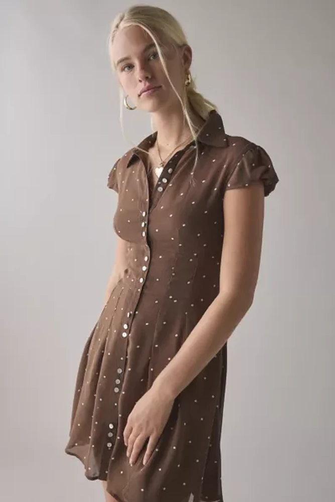 Kimchi Blue Anya Drop Waist Button-Front Mini Dress