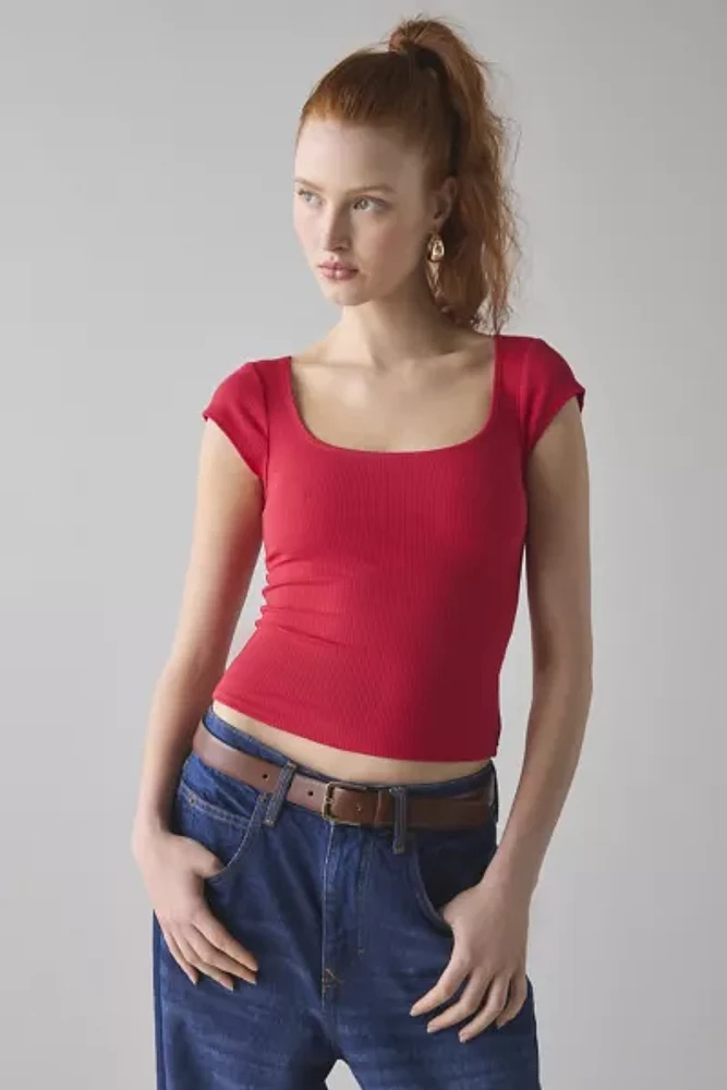 BDG Drew Cap Sleeve Square Neck Cropped Tee