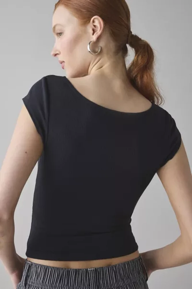 BDG Drew Cap Sleeve Square Neck Cropped Tee