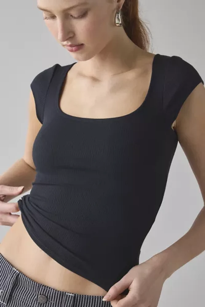 BDG Drew Cap Sleeve Square Neck Cropped Tee