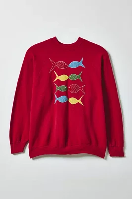 Vintage By Magg’s Rags Kissing Fish Patchwork Graphic Crew Neck Pullover