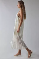 En Saison Sadie Embroidered Pleated Tie-Shoulder Maxi Dress