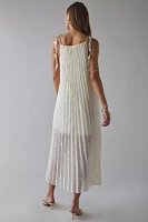 En Saison Sadie Embroidered Pleated Tie-Shoulder Maxi Dress
