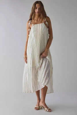 En Saison Sadie Embroidered Pleated Tie-Shoulder Maxi Dress