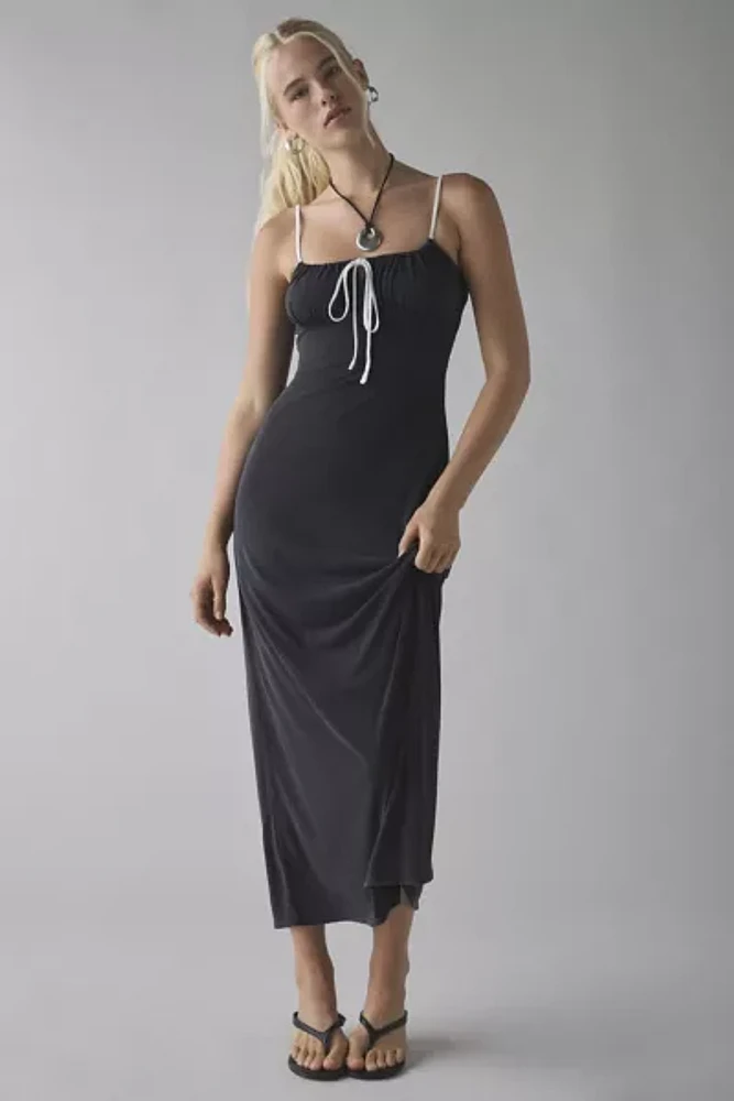UO Cayla Cupro Tie-Front Slip Midi Dress
