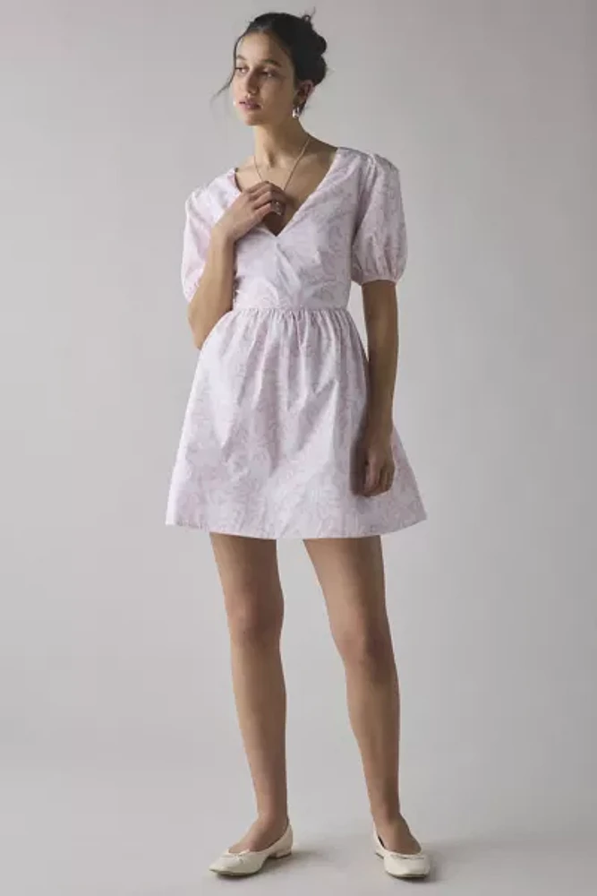 Glamorous Bow Printed Cotton Puff Sleeve Mini Dress