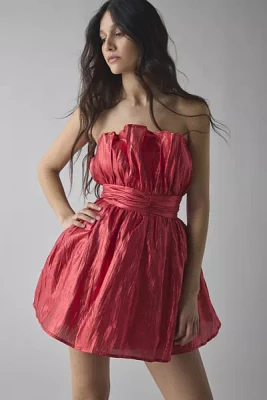 Glamorous Callie Red Metallic Gathered Fit-And-Flare Mini Dress