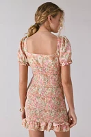 Glamorous Cotton-Linen Blend Ruched Ruffle Hem Mini Dress
