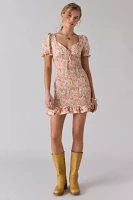Glamorous Cotton-Linen Blend Ruched Ruffle Hem Mini Dress