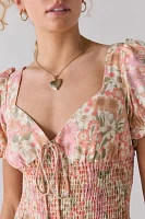 Glamorous Cotton-Linen Blend Ruched Ruffle Hem Mini Dress