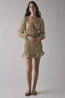 Glamorous Ochre Floral Long Sleeve Ruched Ruffle Hem Mini Dress