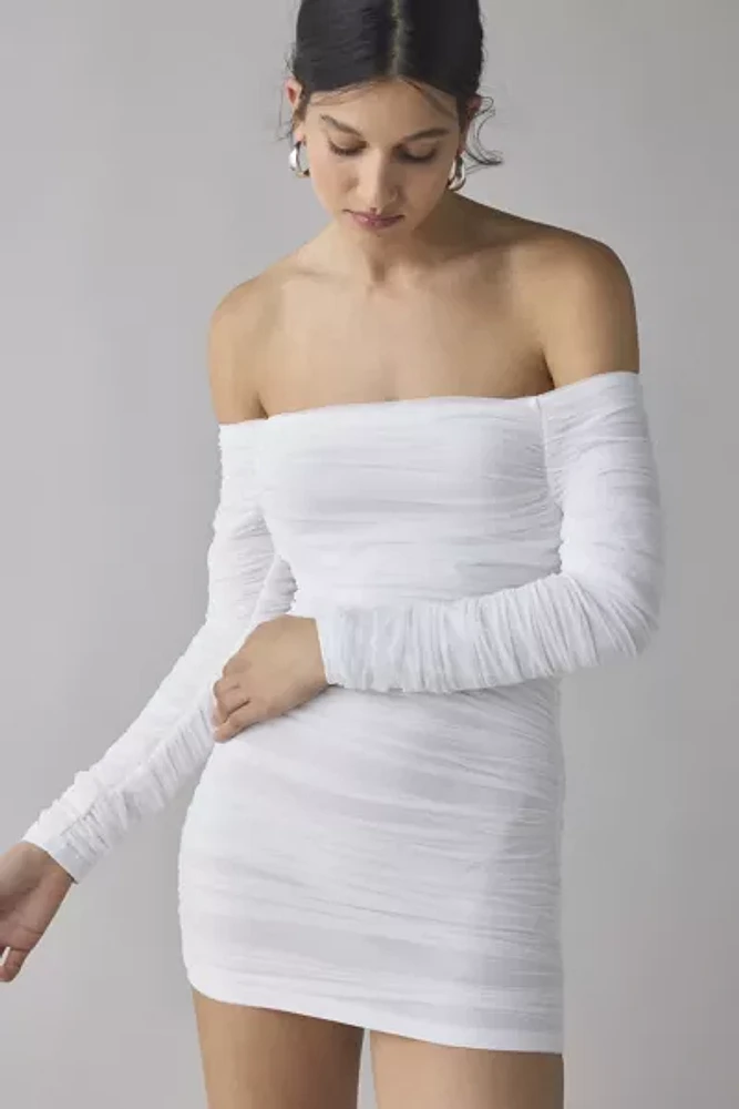 Glamorous Off-The-Shoulder Ruched Bodycon Mini Dress
