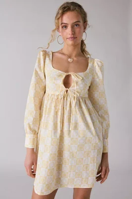 Glamorous Sunflower Check Tie-Front Babydoll Mini Dress