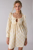 Glamorous Sunflower Check Tie-Front Babydoll Mini Dress