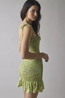 Glamorous Floral Smocked Tie-Strap Ruffle Trim Mini Dress
