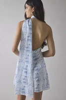 Glamorous Animal Print Satin Asymmetric Halter Sash Mini Dress
