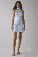 Glamorous Animal Print Satin Asymmetric Halter Sash Mini Dress